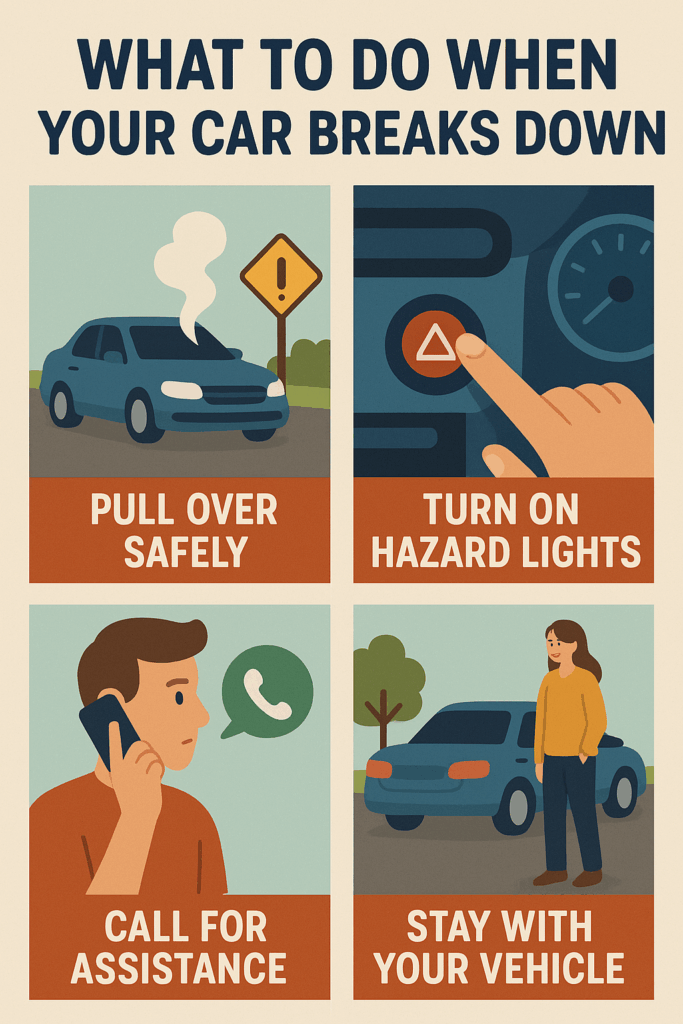 A poster describing what to do if your car breaks down in Tasmania